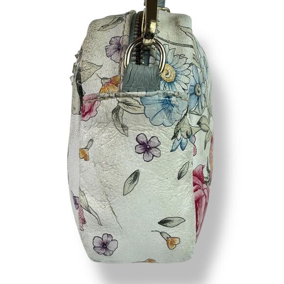Firenze Italy Italian Handmade Hand Painted Floral Crossbody Bag White Leather - Picture 7 of 12